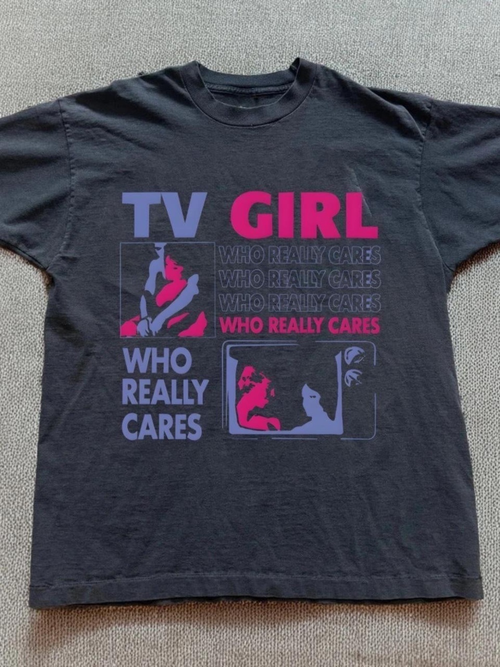 Gildan Black TV Girl Graphic Tee with Violet & Pink Print